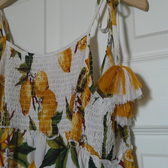 Blue Island Women's Lemon Print Midi Sun Dress with Tassel Tie Straps - size Med - Picture 4 of 8